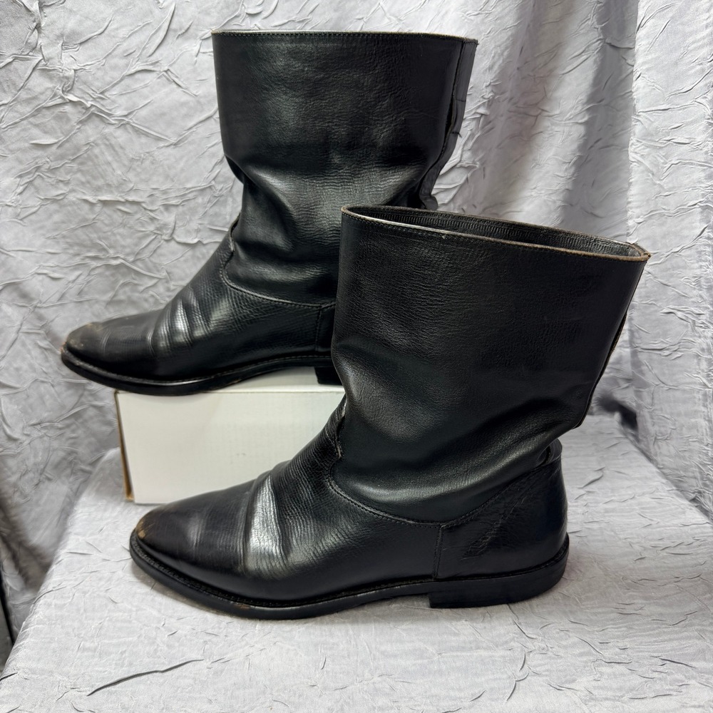 Joan & David Black Leather Mid Calf Boots Italy Womens Sz 6 Round Toe